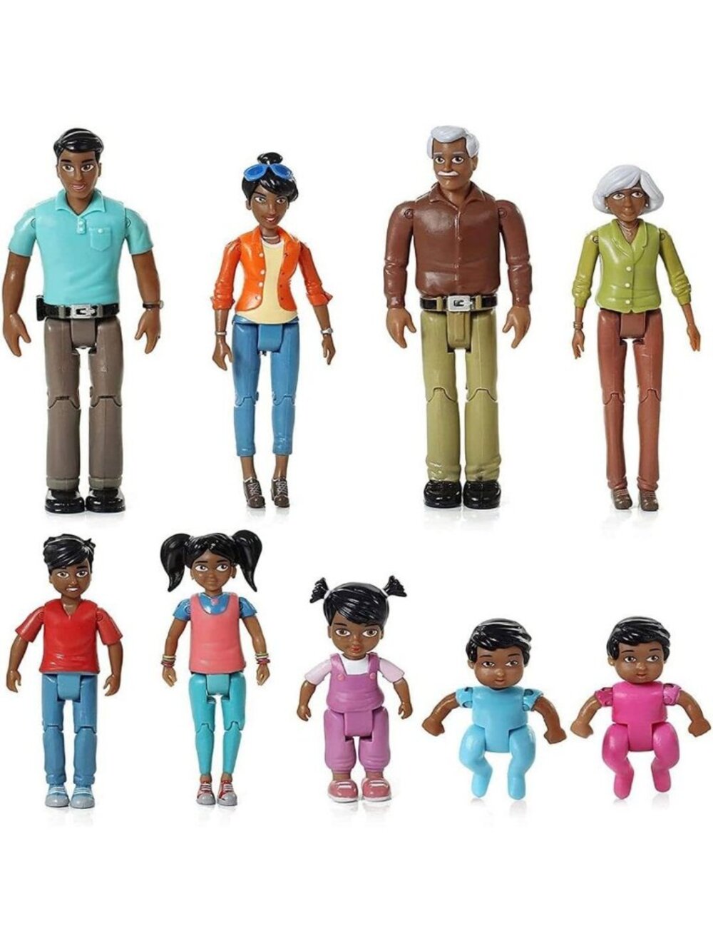 Sweet Li'l Family Dollhouse Set - 9 African American Dolls, Action Figures for